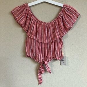 Forever 21 Top Striped Ruffle Off The Shoulder NWT